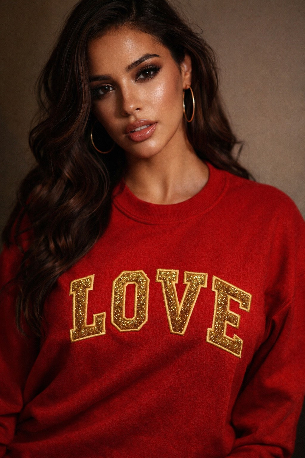 LOVE Embroidered with Gold threads long sleeve sweatshirt gift for girlfriend wife sister friend mom