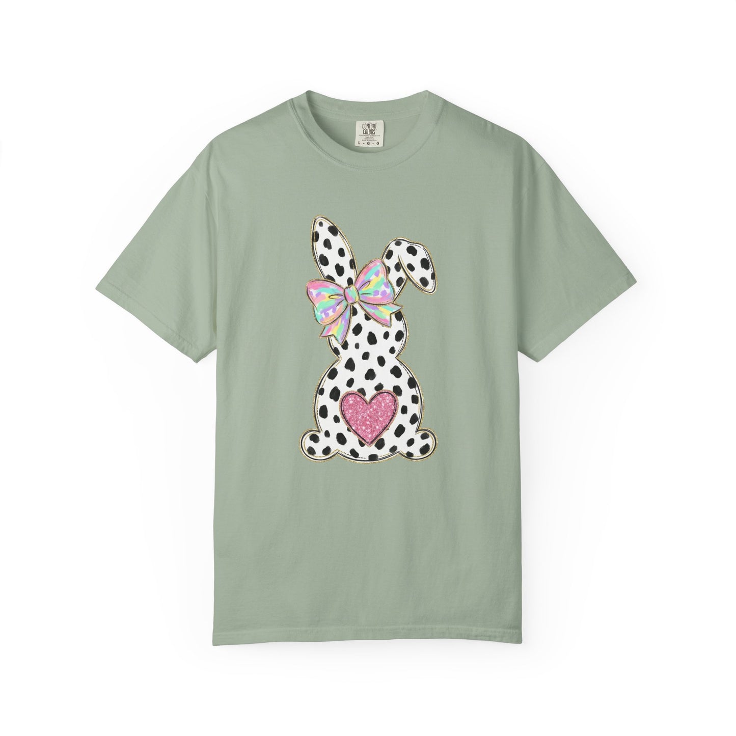 Polka Dot Bunny with Bow T-Shirt | Heart Patch Easter Tee