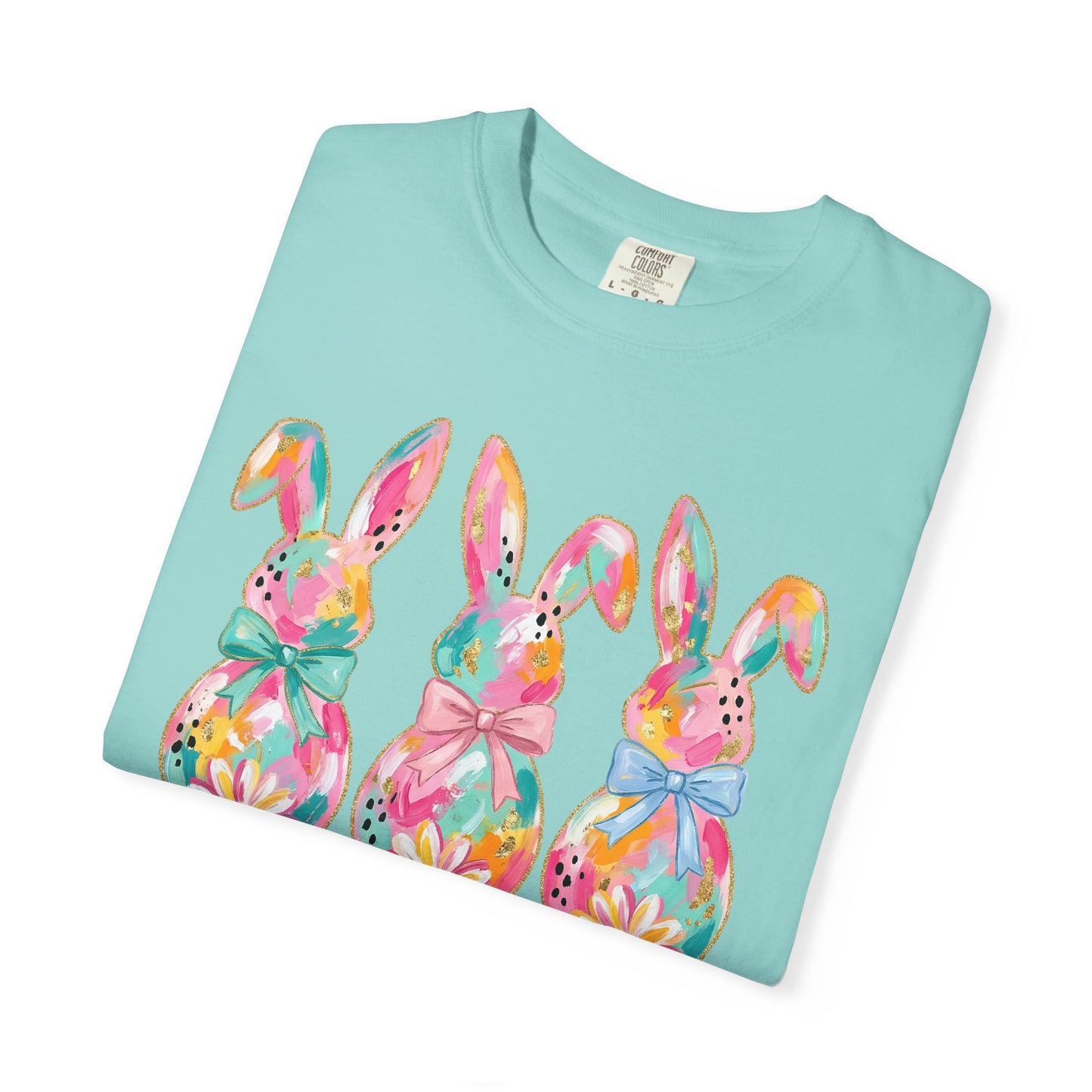 Colorful Watercolor Bunny Trio Happy Easter T-shirt | Easter Spring Tee