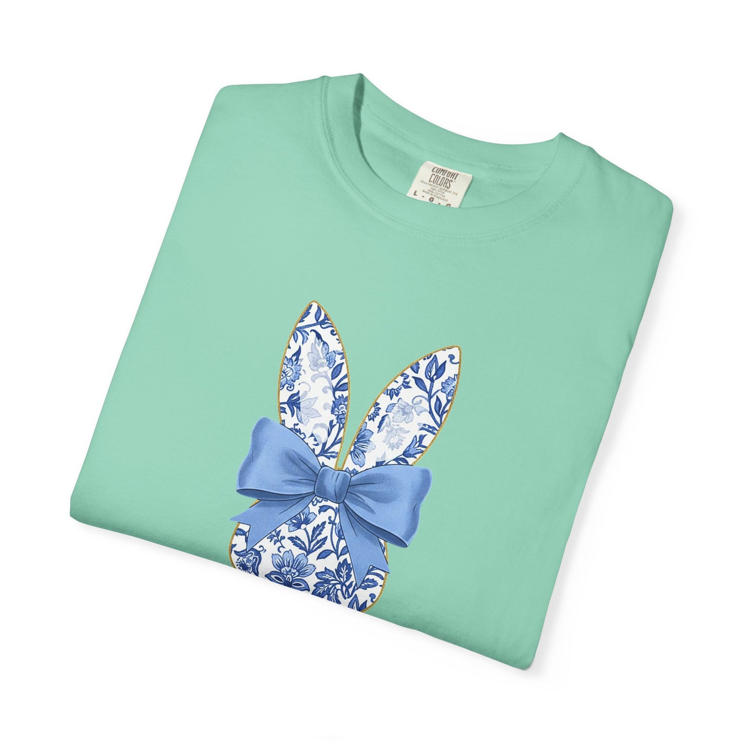 Blue Floral Bunny with Bow T-Shirt | Easter spring heart design