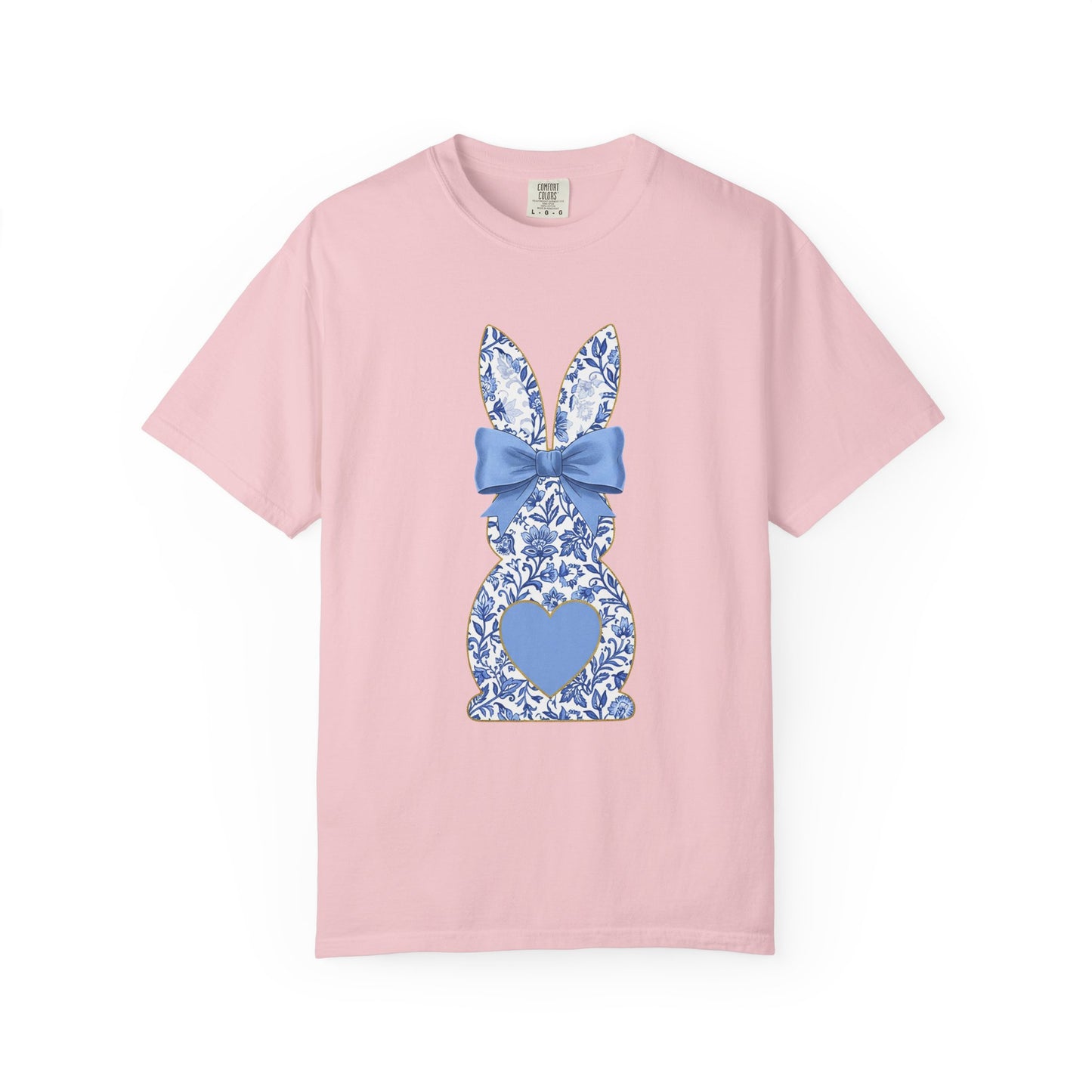 Blue Floral Bunny with Bow T-Shirt | Easter spring heart design
