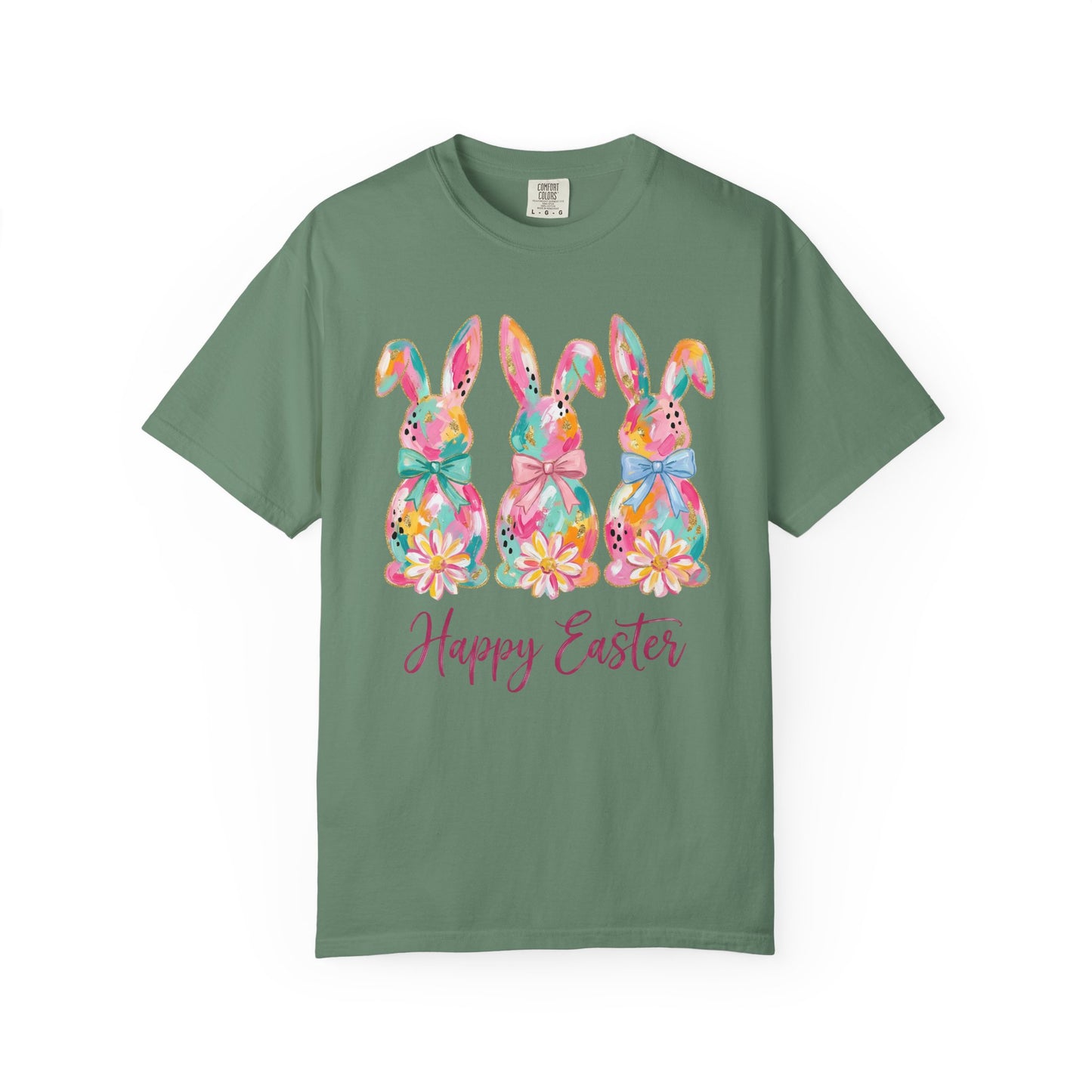 Colorful Watercolor Bunny Trio Happy Easter T-shirt | Easter Spring Tee