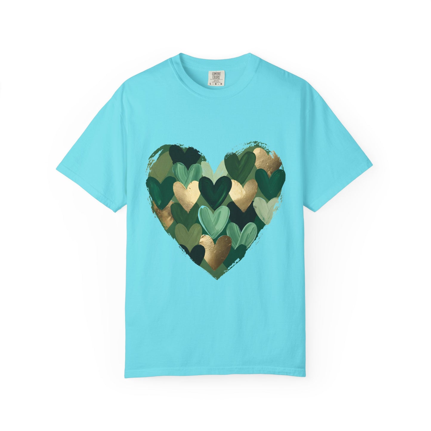 Green Heart Pattern T-Shirt | Camouflage Hearts Graphic Tee