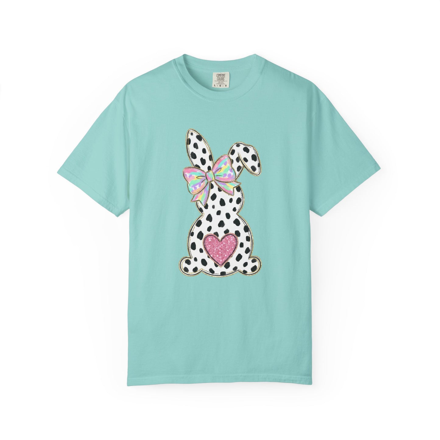 Polka Dot Bunny with Bow T-Shirt | Heart Patch Easter Tee