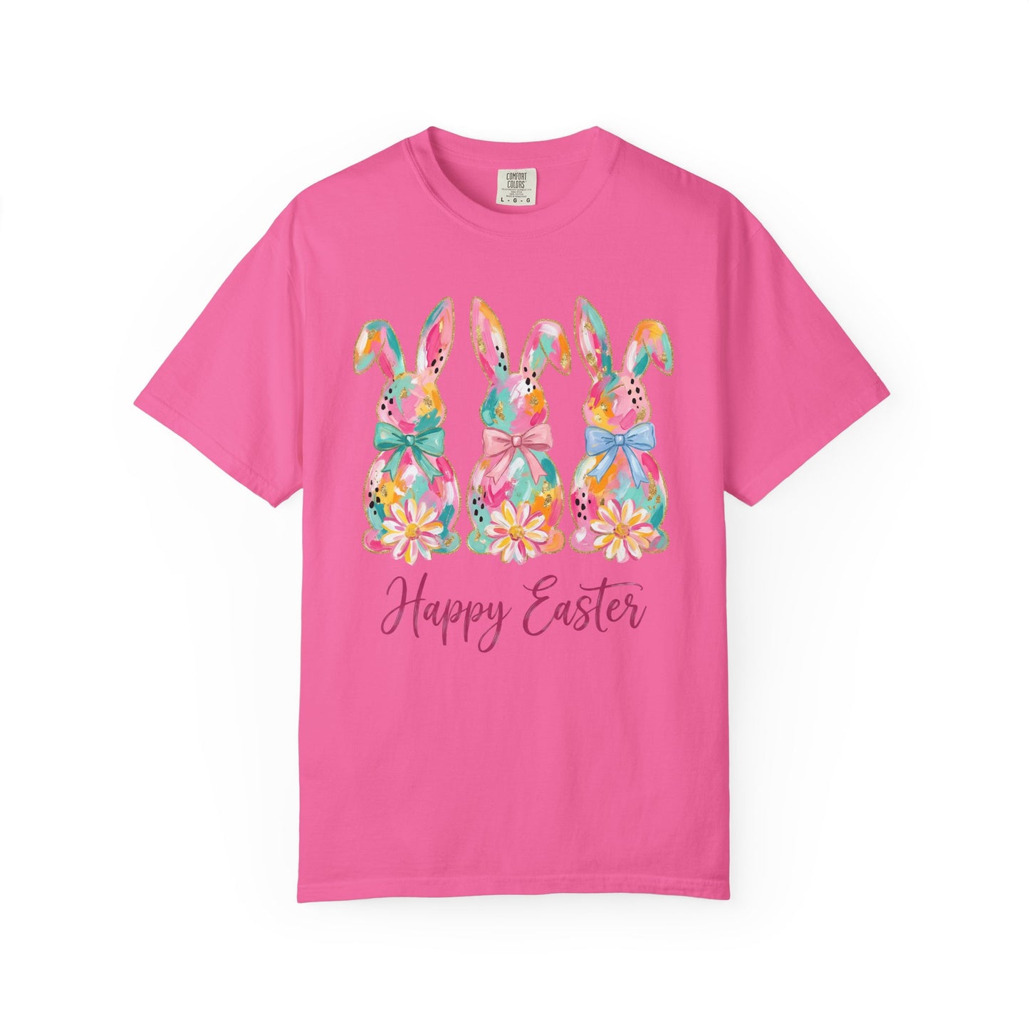 Colorful Watercolor Bunny Trio Happy Easter T-shirt | Easter Spring Tee