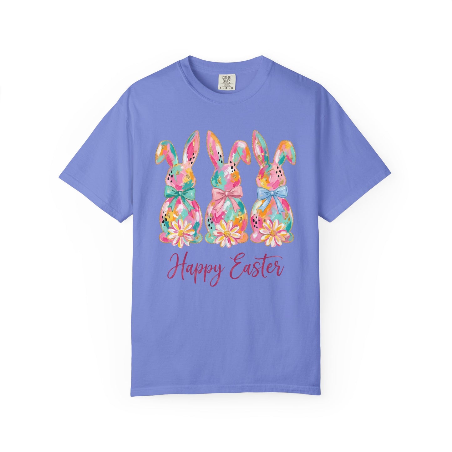 Colorful Watercolor Bunny Trio Happy Easter T-shirt | Easter Spring Tee