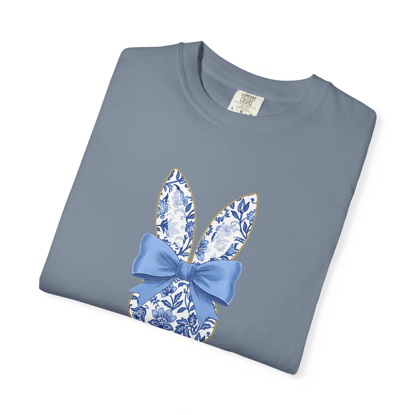 Blue Floral Bunny with Bow T-Shirt | Easter spring heart design