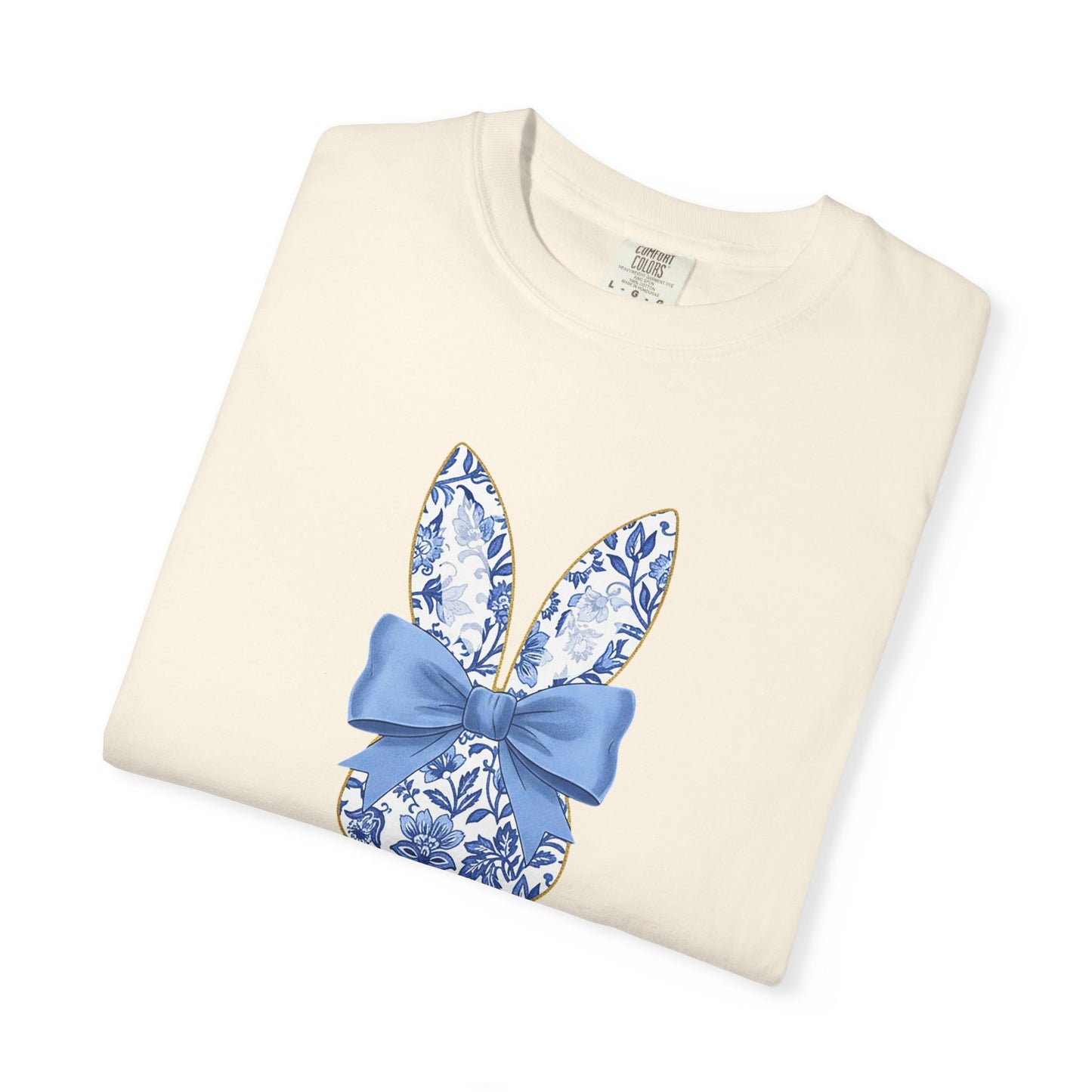 Blue Floral Bunny with Bow T-Shirt | Easter spring heart design