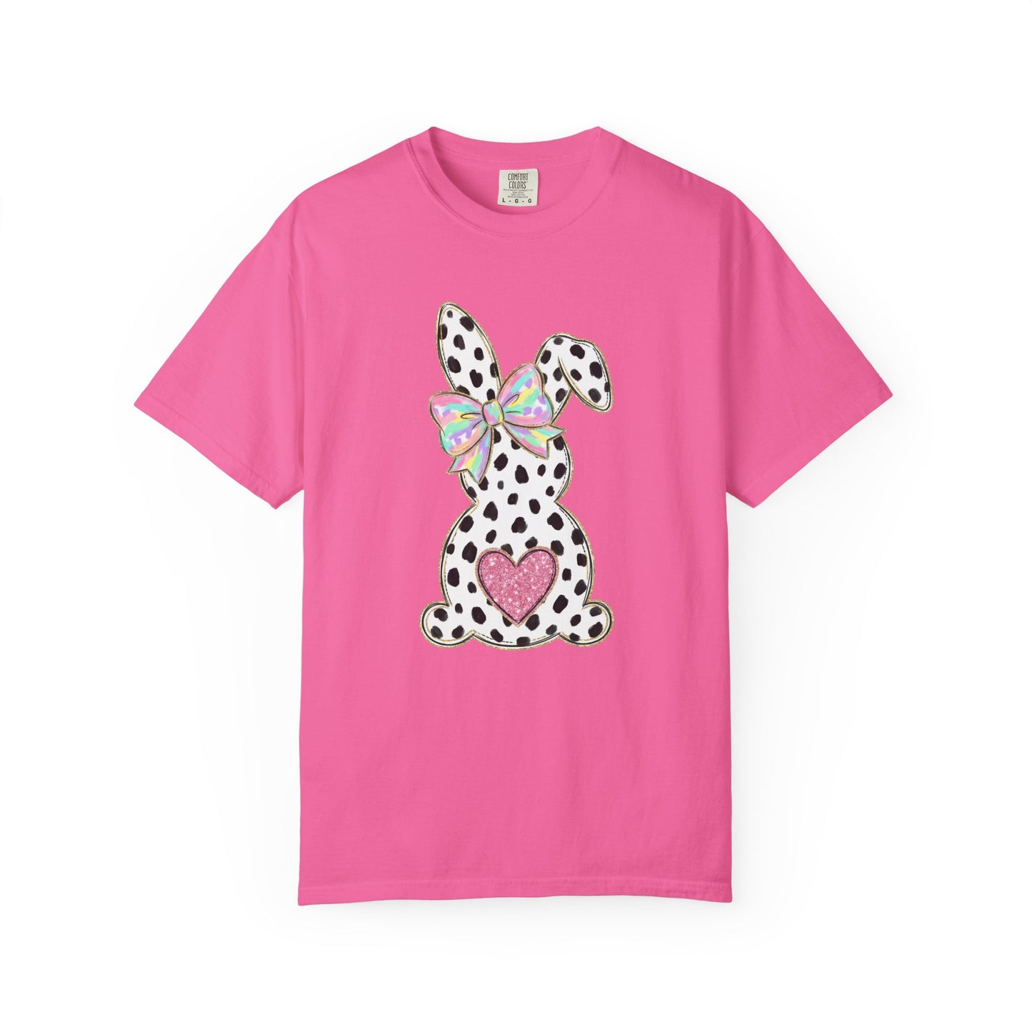 Polka Dot Bunny with Bow T-Shirt | Heart Patch Easter Tee