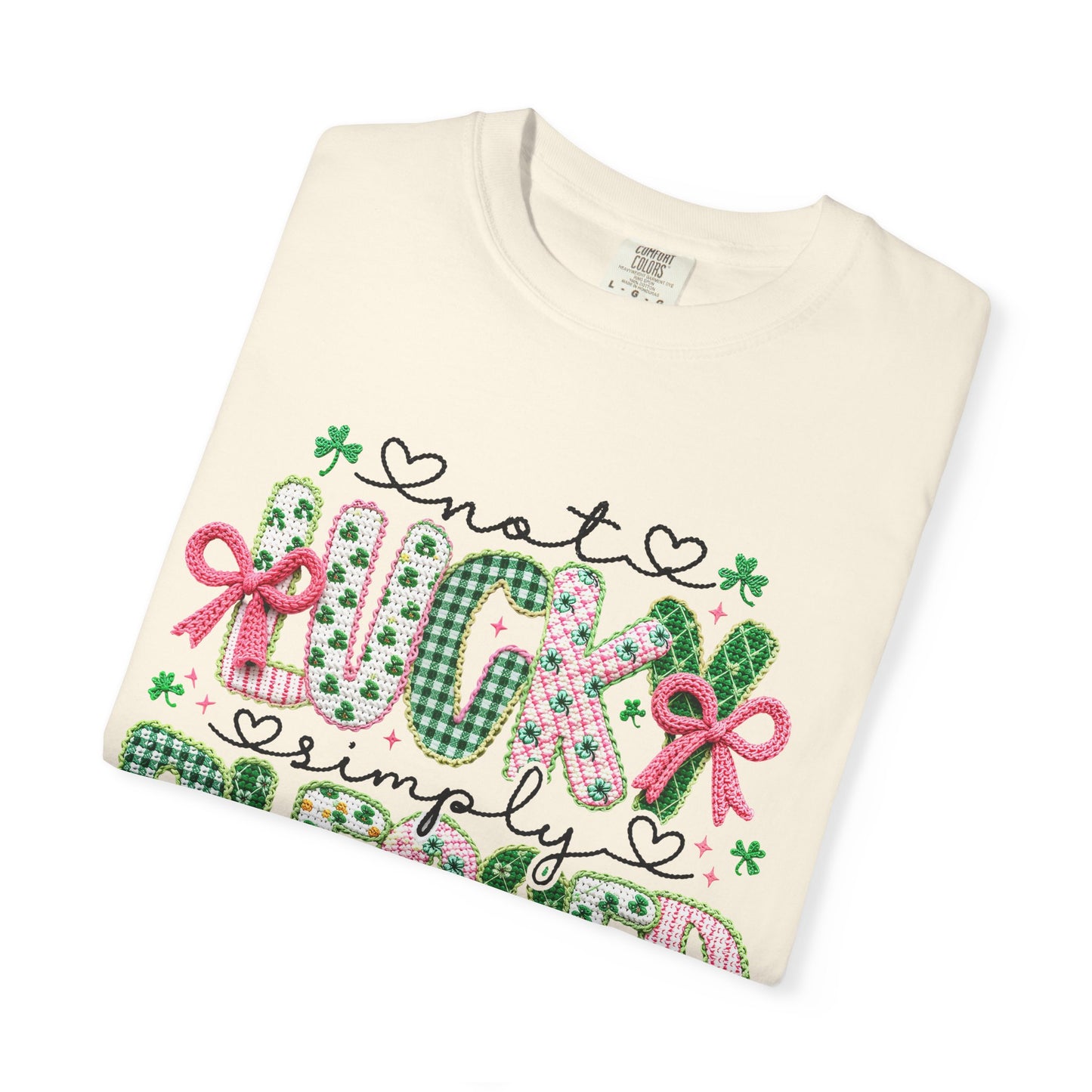 Not Lucky Simply Blessed Shirt | Christian St Patrick Day Tee ,Coquette  Pink  Bow Clover Plaid Ribbon Top, Romans 4:7-8 Faith Shirt