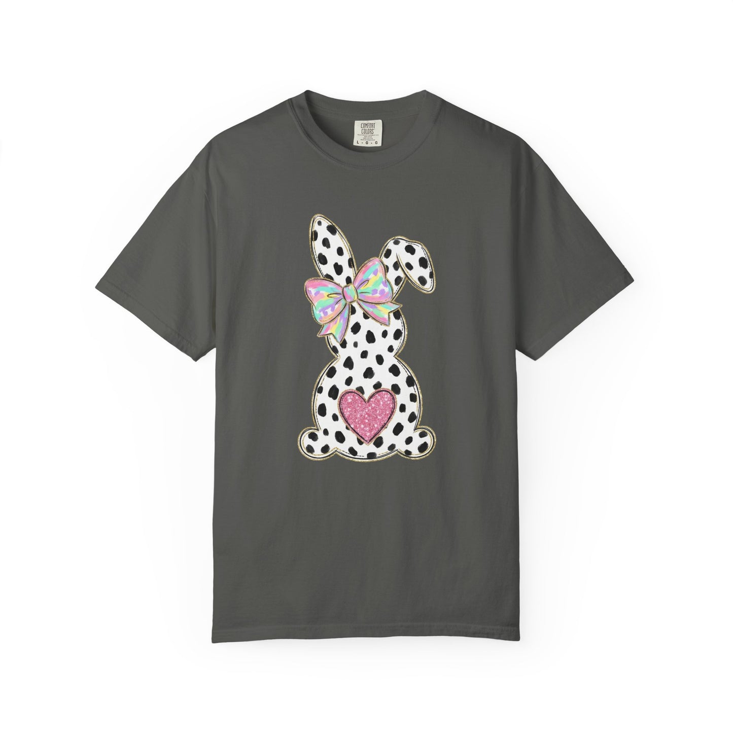 Polka Dot Bunny with Bow T-Shirt | Heart Patch Easter Tee