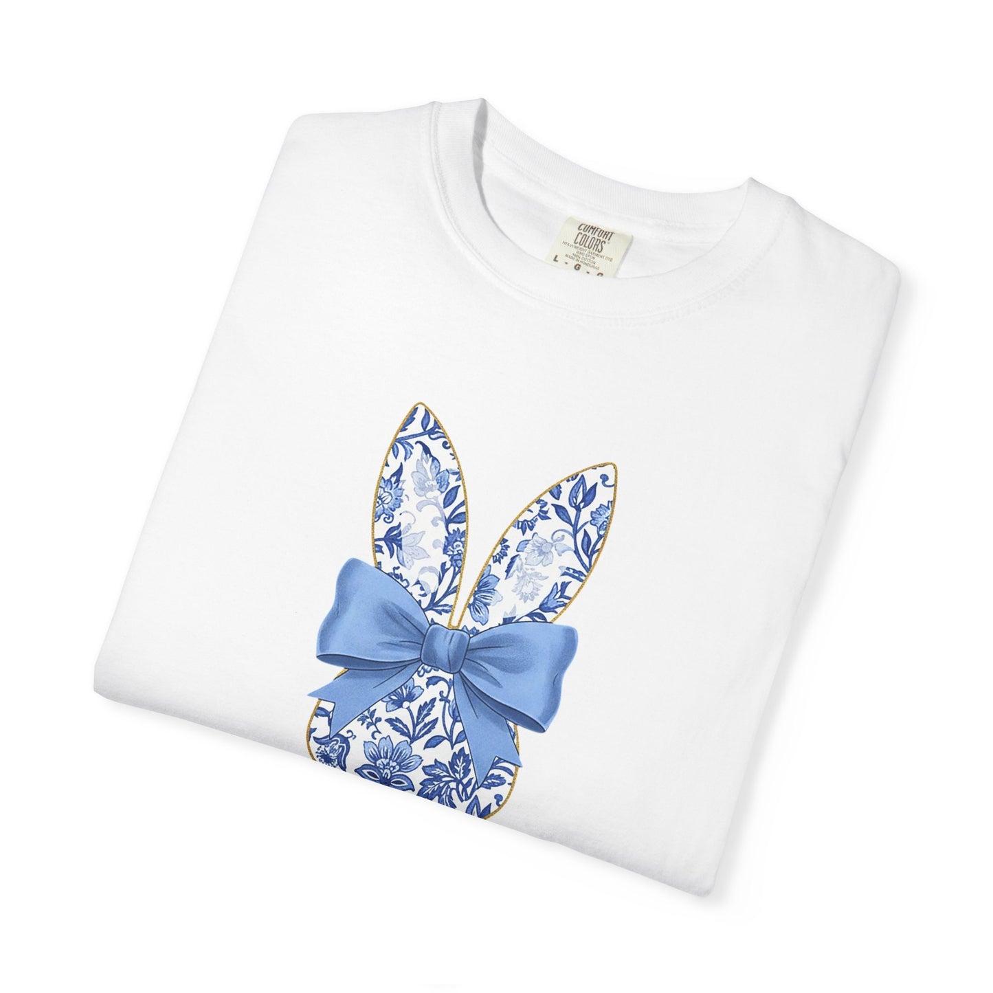 Blue Floral Bunny with Bow T-Shirt | Easter spring heart design