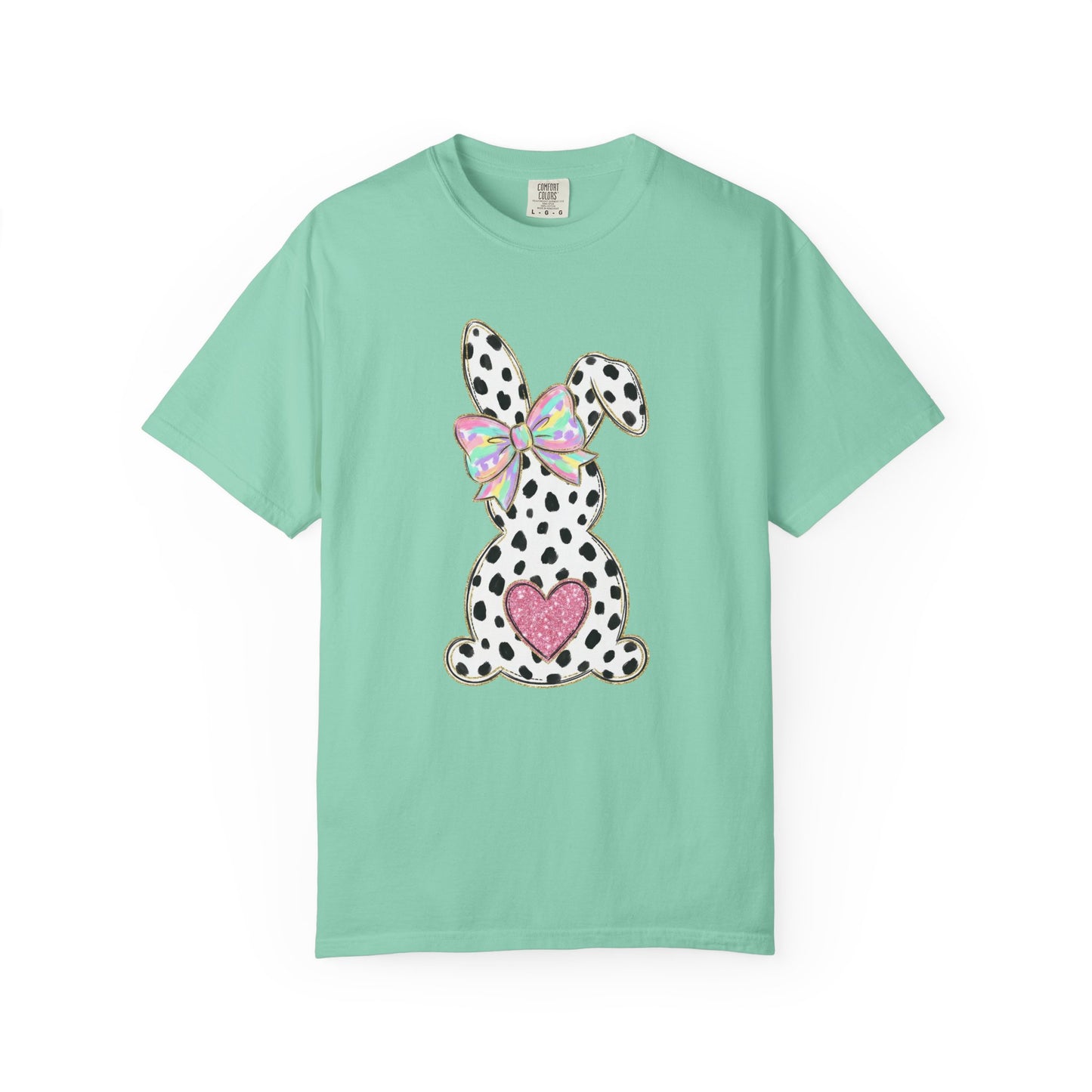 Polka Dot Bunny with Bow T-Shirt | Heart Patch Easter Tee