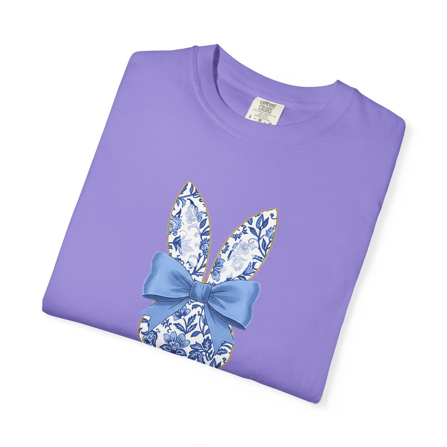Blue Floral Bunny with Bow T-Shirt | Easter spring heart design