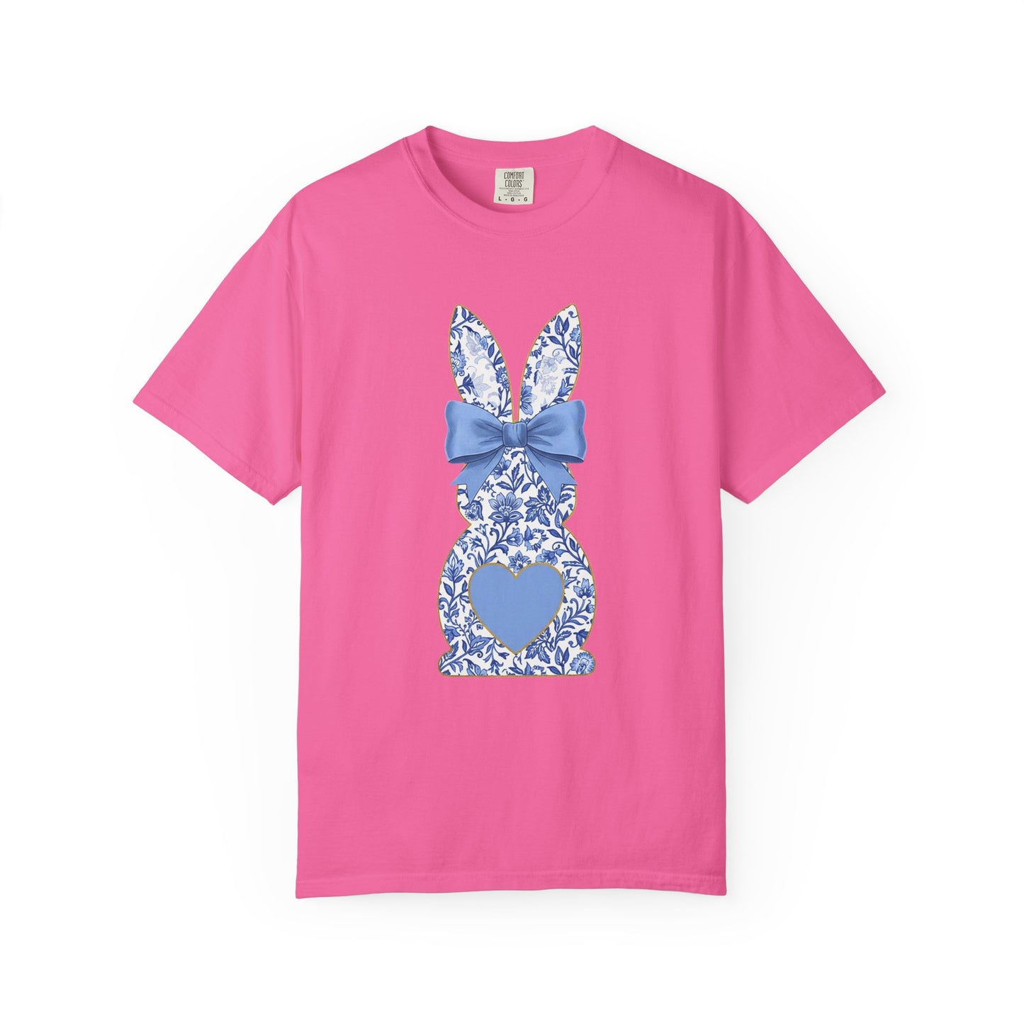Blue Floral Bunny with Bow T-Shirt | Easter spring heart design