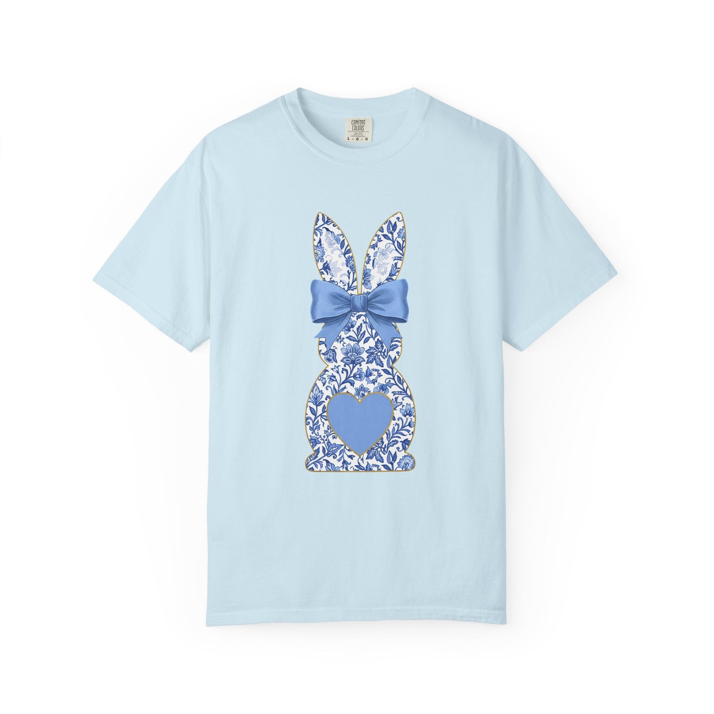 Blue Floral Bunny with Bow T-Shirt | Easter spring heart design