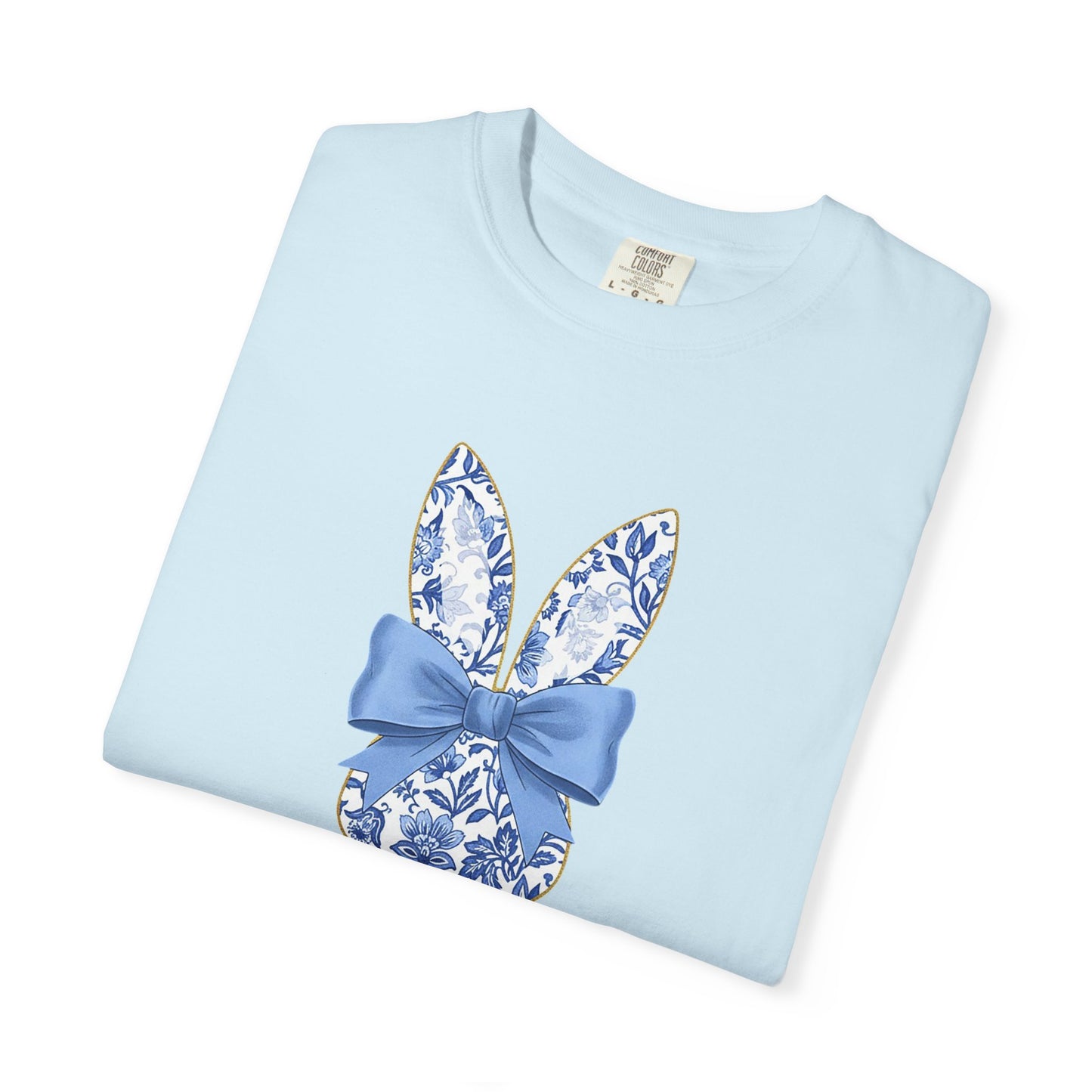 Blue Floral Bunny with Bow T-Shirt | Easter spring heart design