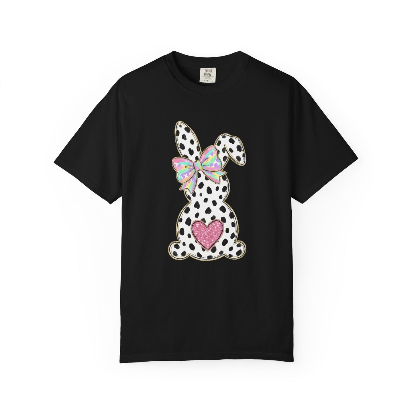 Polka Dot Bunny with Bow T-Shirt | Heart Patch Easter Tee