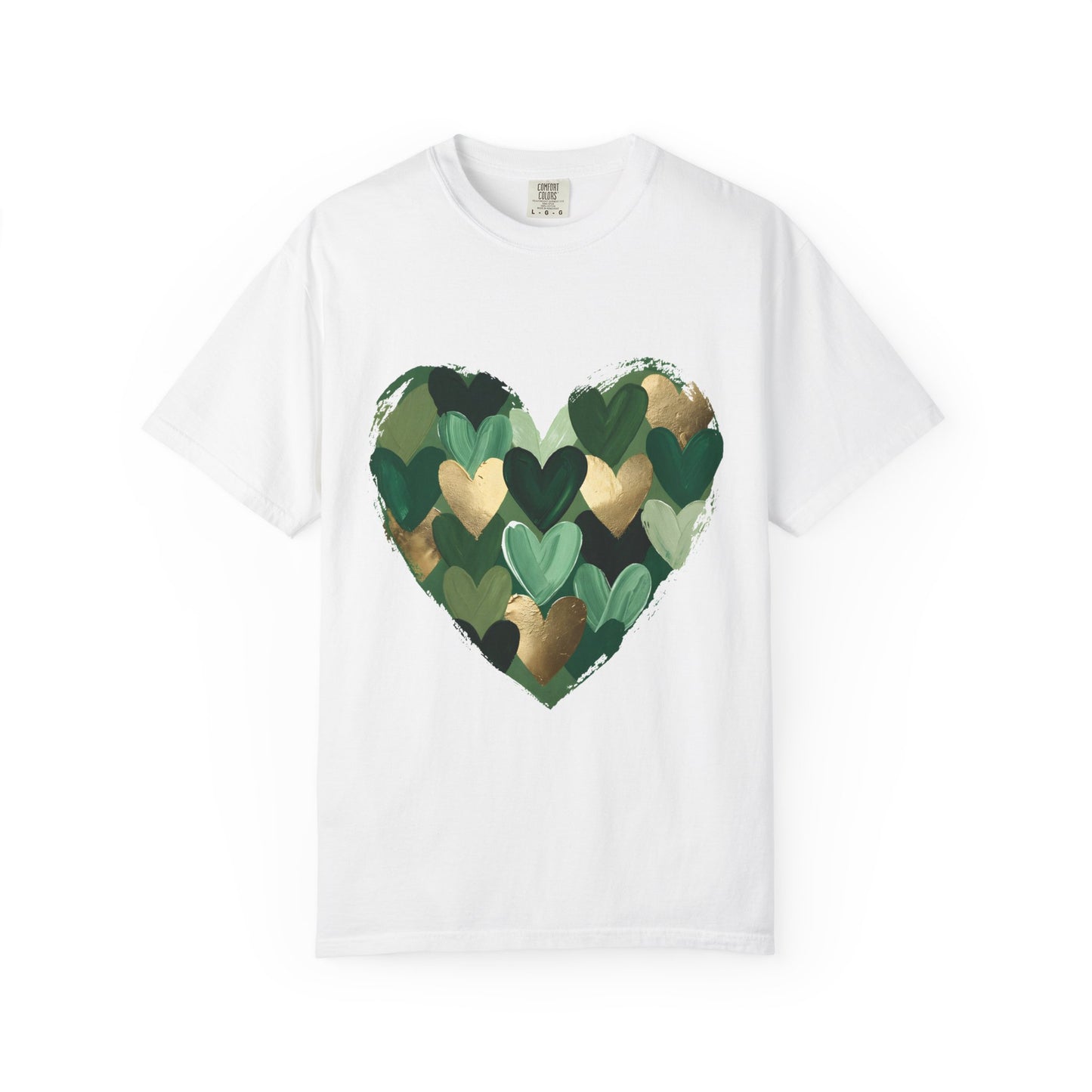 Green Heart Pattern T-Shirt | Camouflage Hearts Graphic Tee
