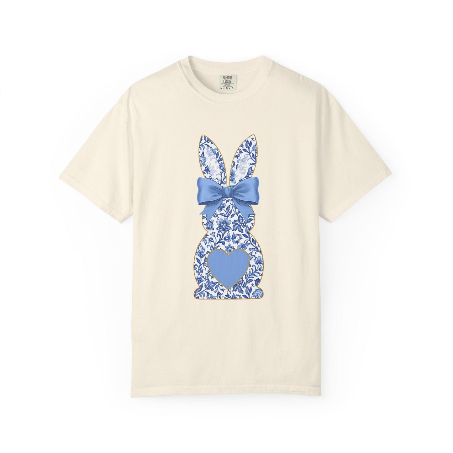 Blue Floral Bunny with Bow T-Shirt | Easter spring heart design