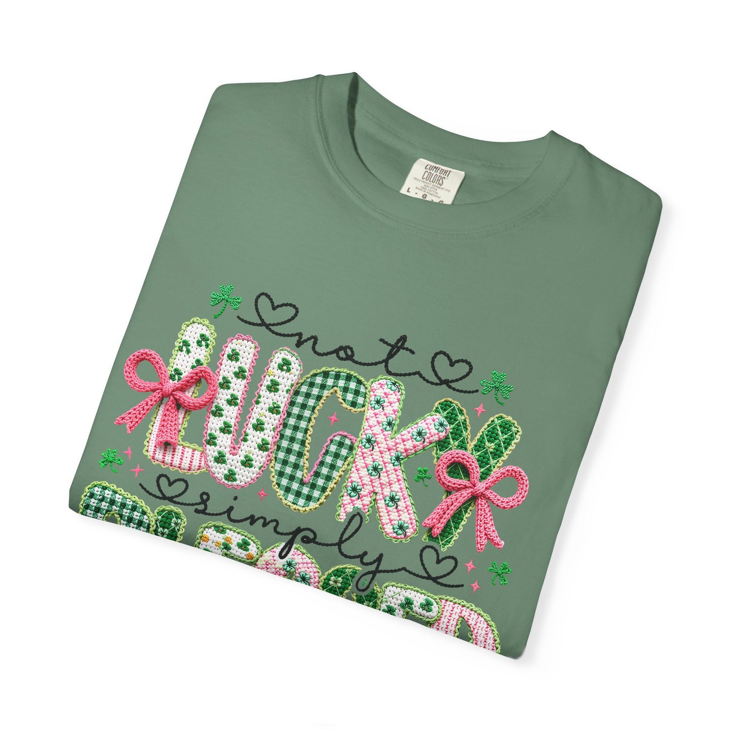 Not Lucky Simply Blessed Shirt | Christian St Patrick Day Tee ,Coquette  Pink  Bow Clover Plaid Ribbon Top, Romans 4:7-8 Faith Shirt