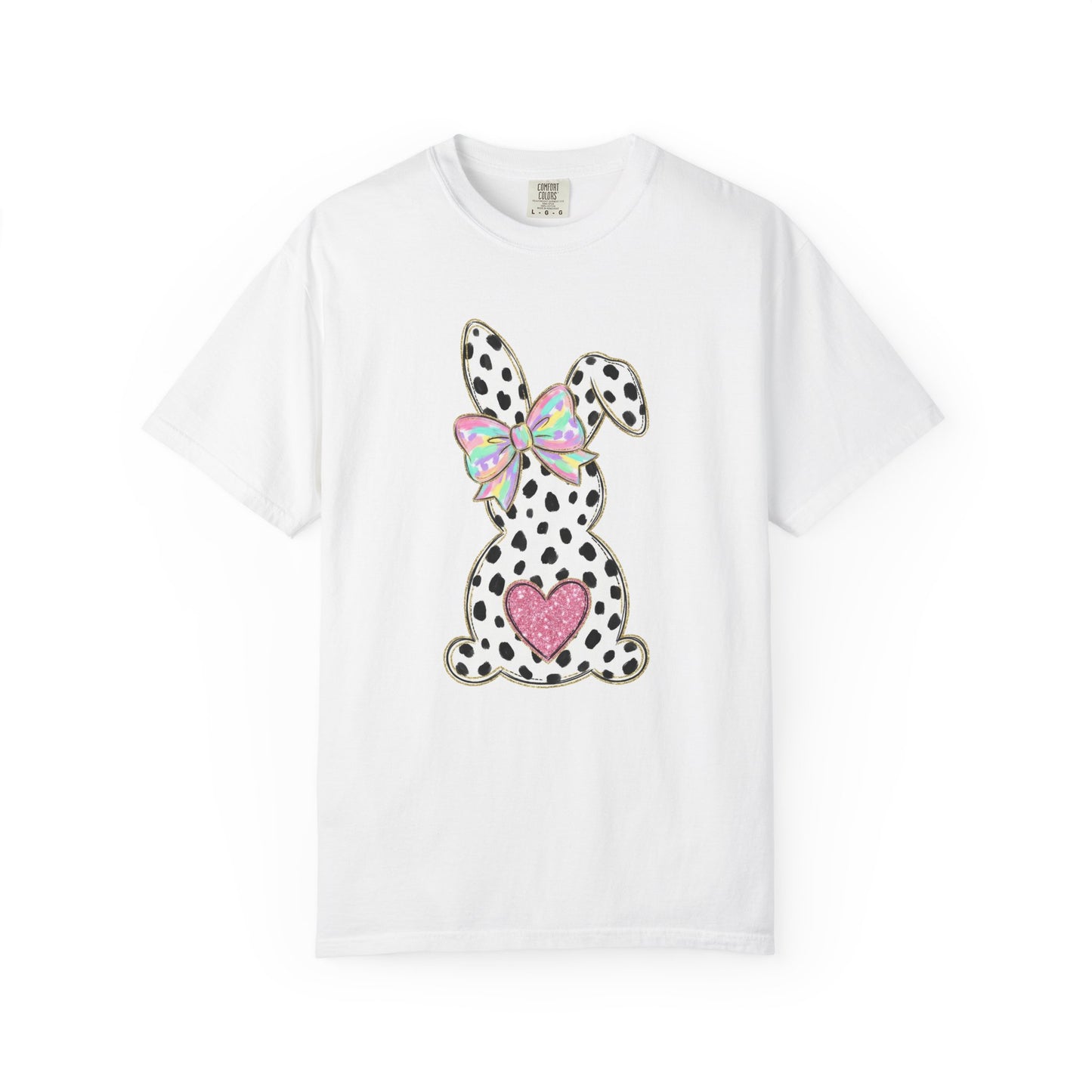Polka Dot Bunny with Bow T-Shirt | Heart Patch Easter Tee