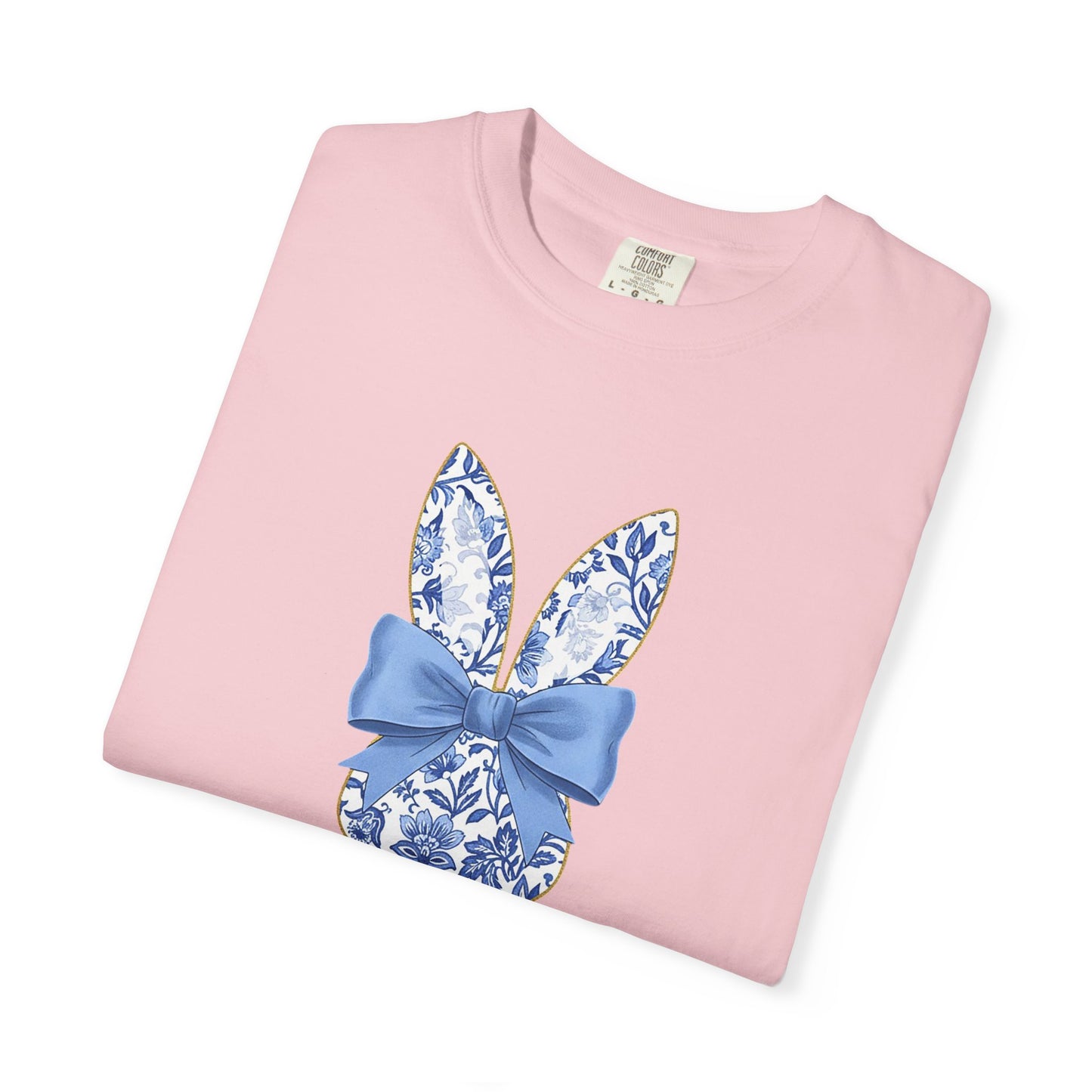Blue Floral Bunny with Bow T-Shirt | Easter spring heart design