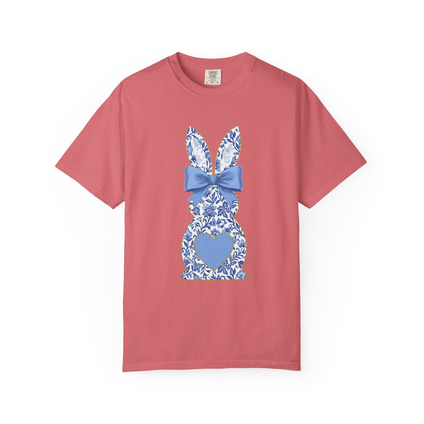 Blue Floral Bunny with Bow T-Shirt | Easter spring heart design
