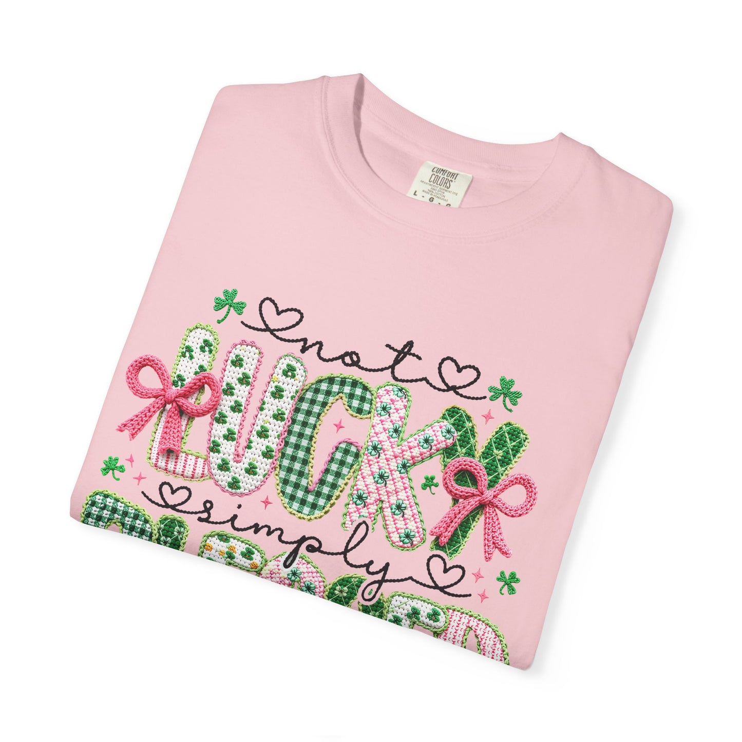 Not Lucky Simply Blessed Shirt | Christian St Patrick Day Tee ,Coquette  Pink  Bow Clover Plaid Ribbon Top, Romans 4:7-8 Faith Shirt