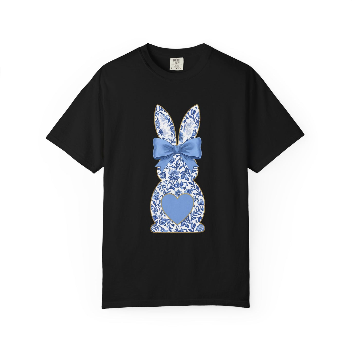 Blue Floral Bunny with Bow T-Shirt | Easter spring heart design