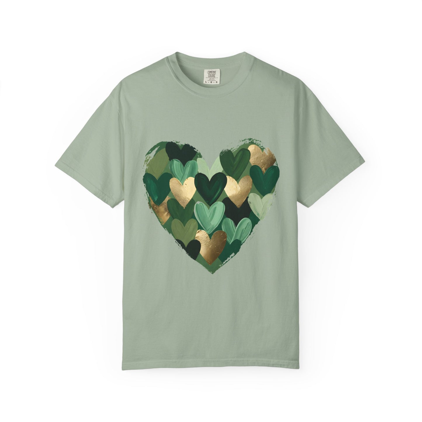 Green Heart Pattern T-Shirt | Camouflage Hearts Graphic Tee