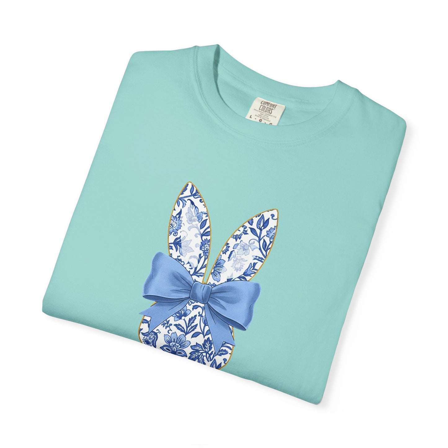 Blue Floral Bunny with Bow T-Shirt | Easter spring heart design