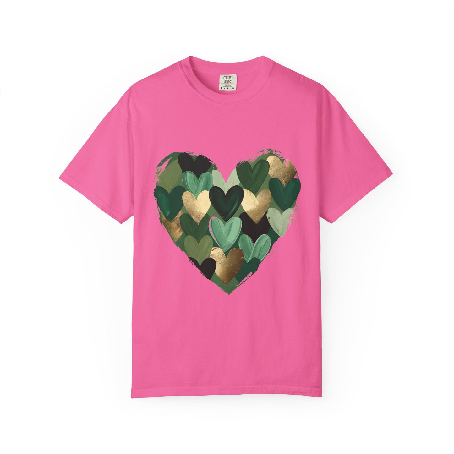 Green Heart Pattern T-Shirt | Camouflage Hearts Graphic Tee
