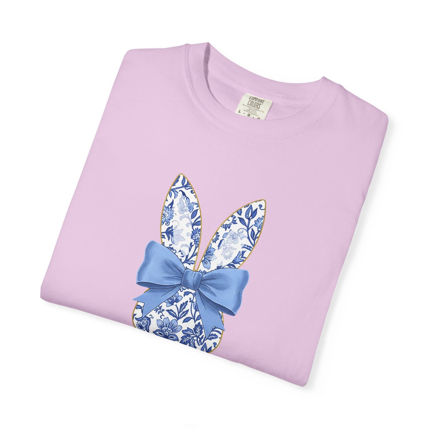 Blue Floral Bunny with Bow T-Shirt | Easter spring heart design