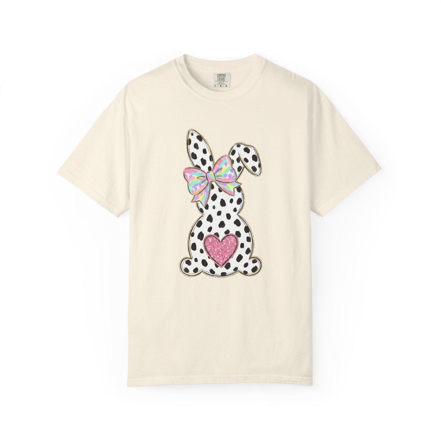 Polka Dot Bunny with Bow T-Shirt | Heart Patch Easter Tee