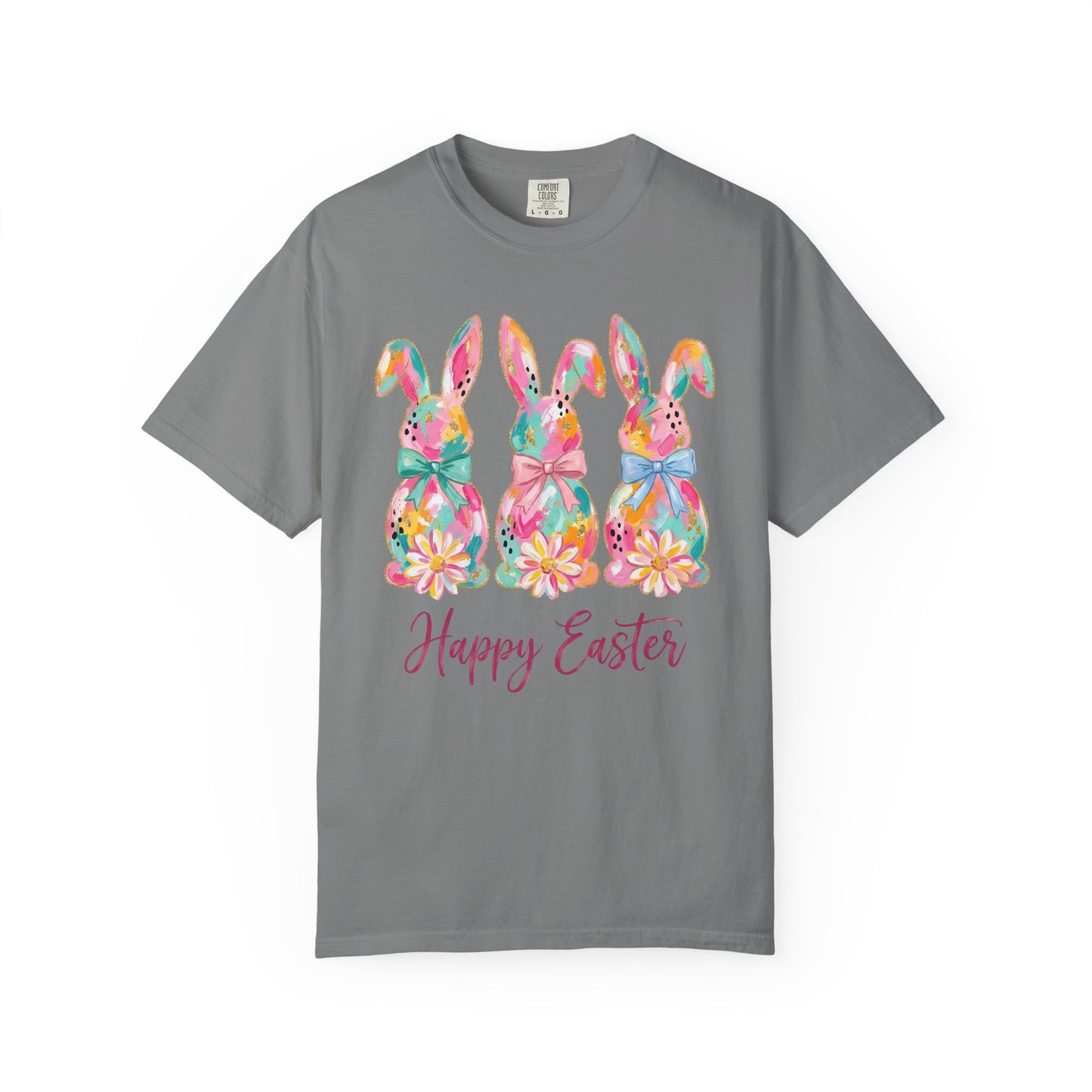 Colorful Watercolor Bunny Trio Happy Easter T-shirt | Easter Spring Tee