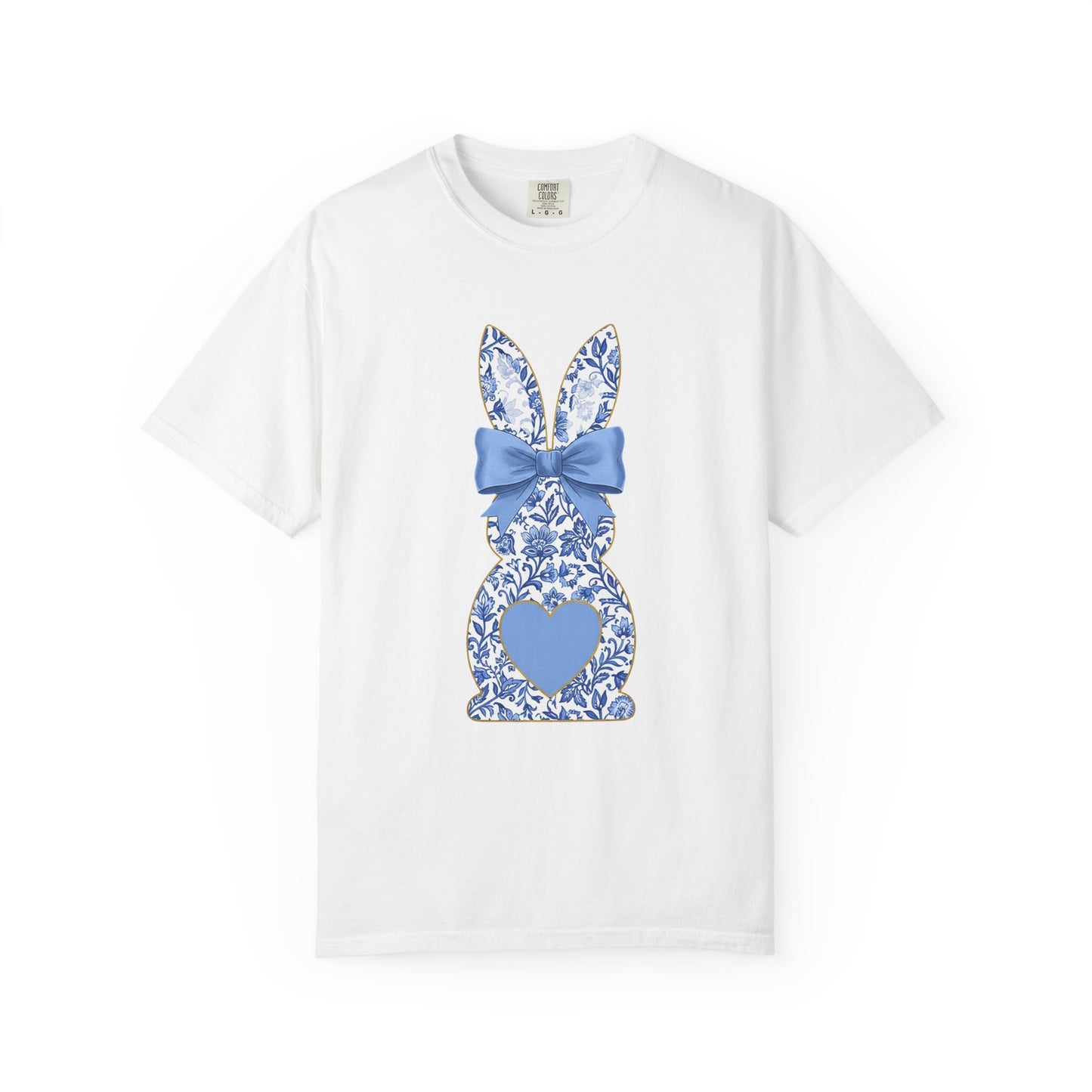 Blue Floral Bunny with Bow T-Shirt | Easter spring heart design