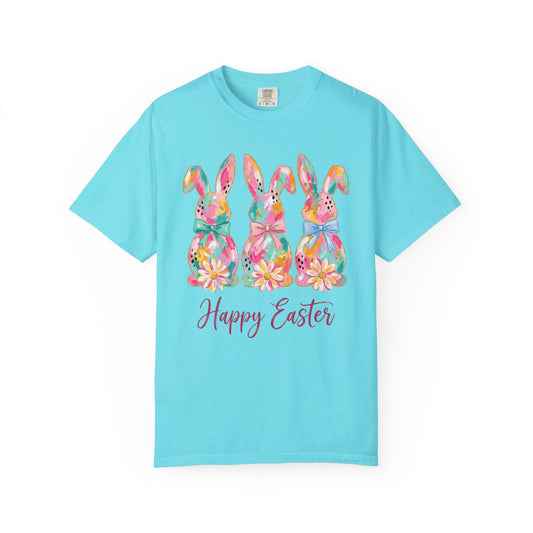 Colorful Watercolor Bunny Trio Happy Easter T-shirt | Easter Spring Tee
