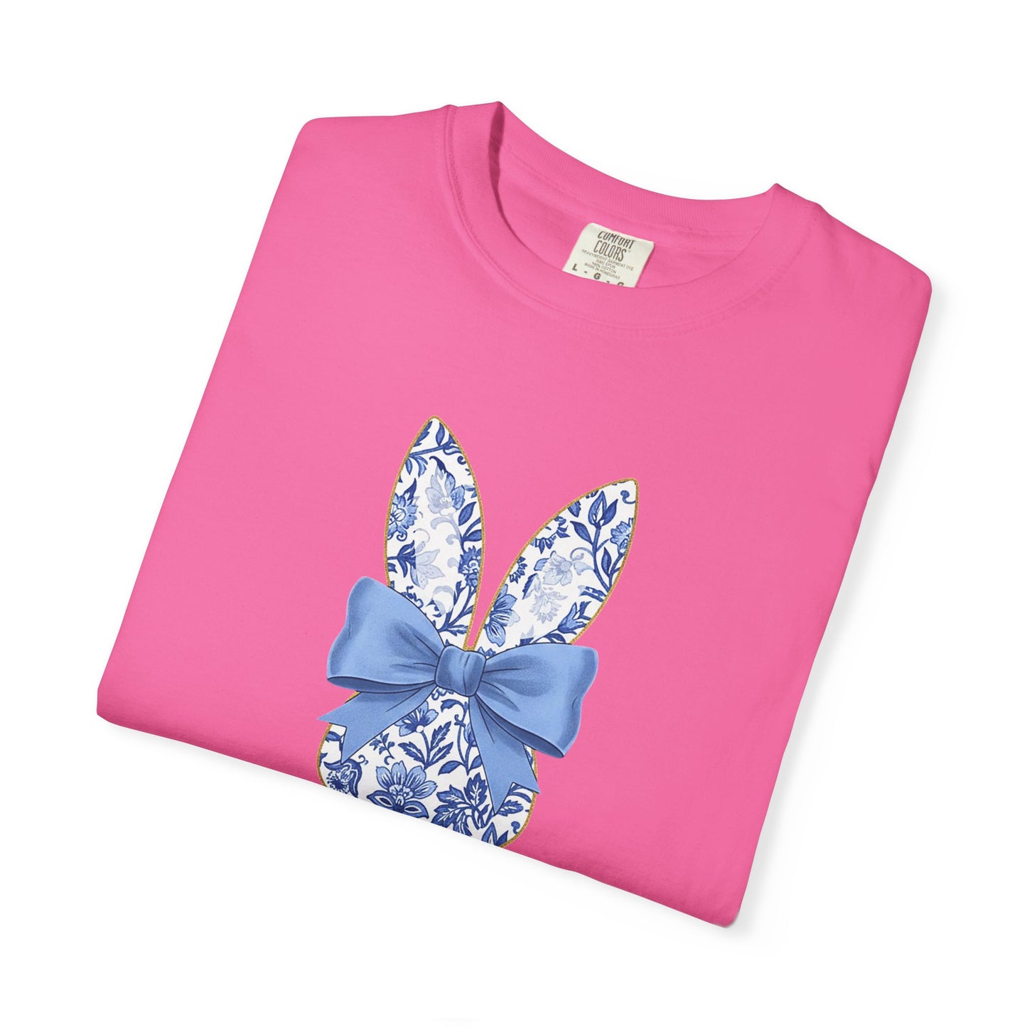 Blue Floral Bunny with Bow T-Shirt | Easter spring heart design