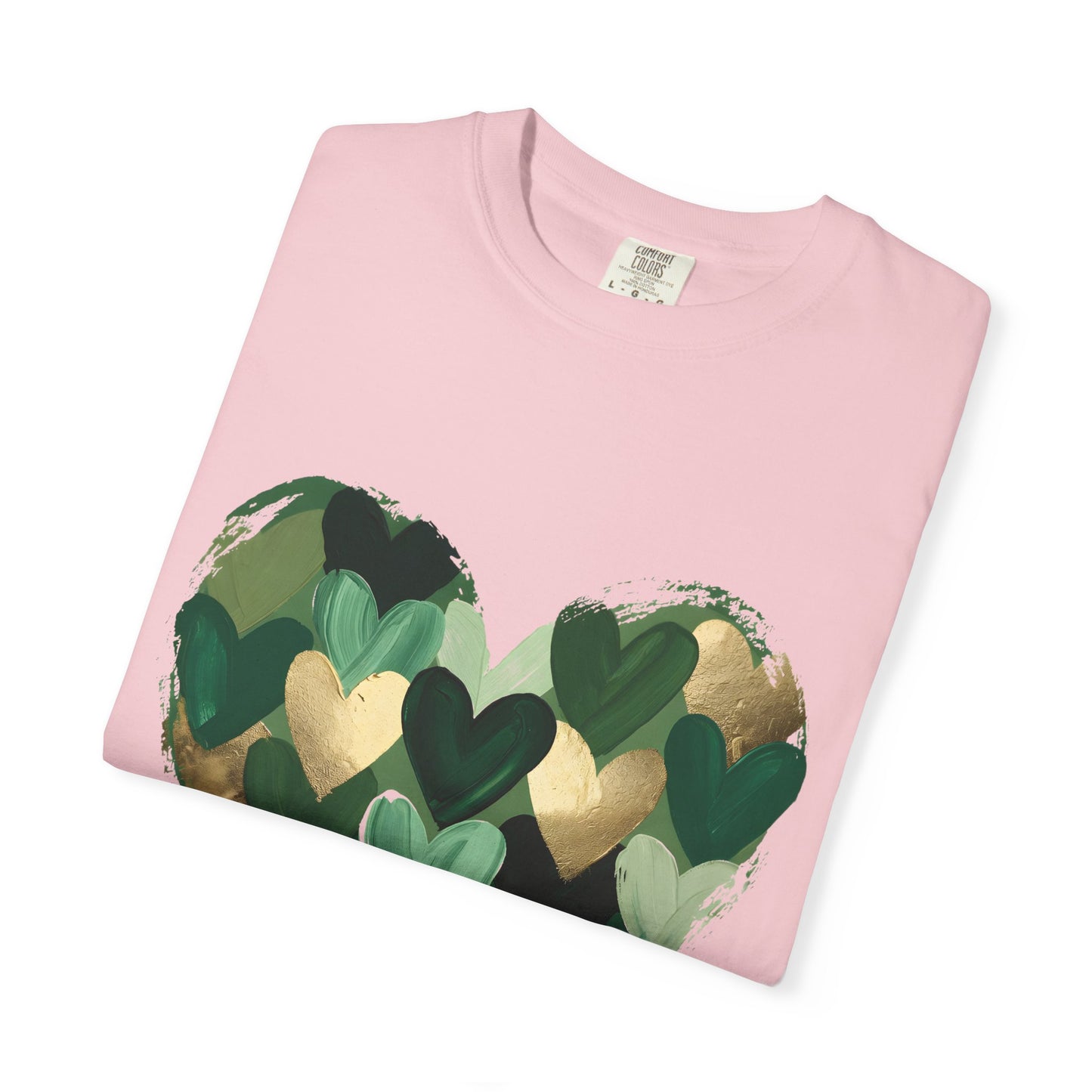 Green Heart Pattern T-Shirt | Camouflage Hearts Graphic Tee