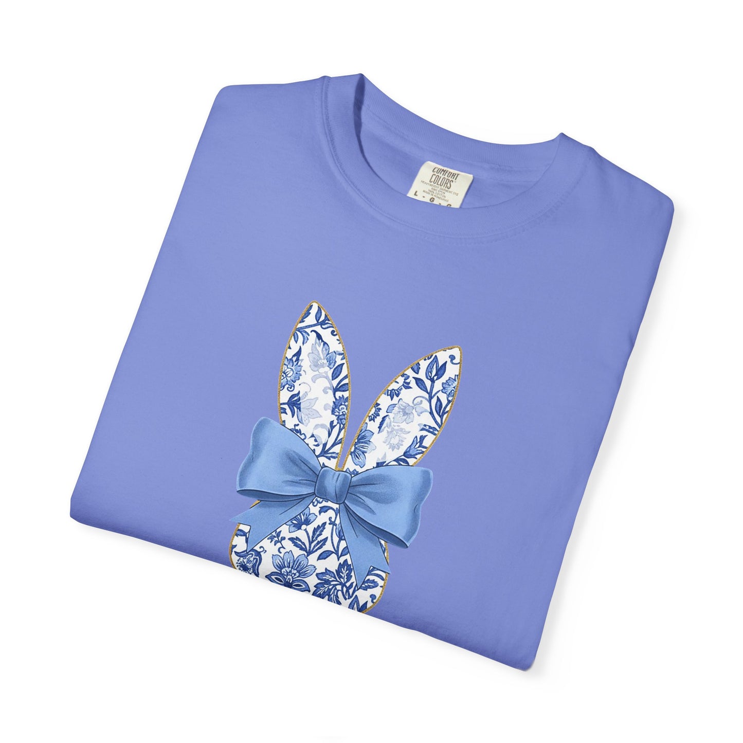 Blue Floral Bunny with Bow T-Shirt | Easter spring heart design