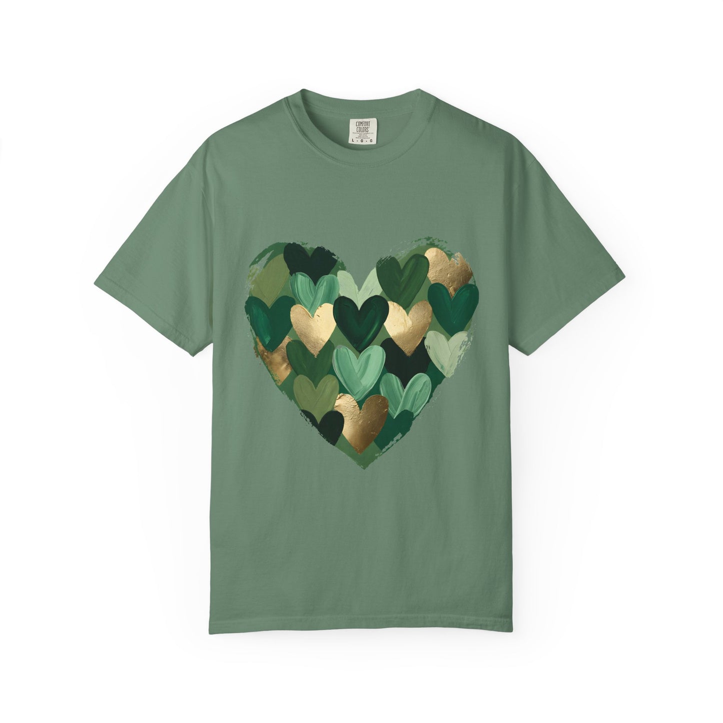 Green Heart Pattern T-Shirt | Camouflage Hearts Graphic Tee
