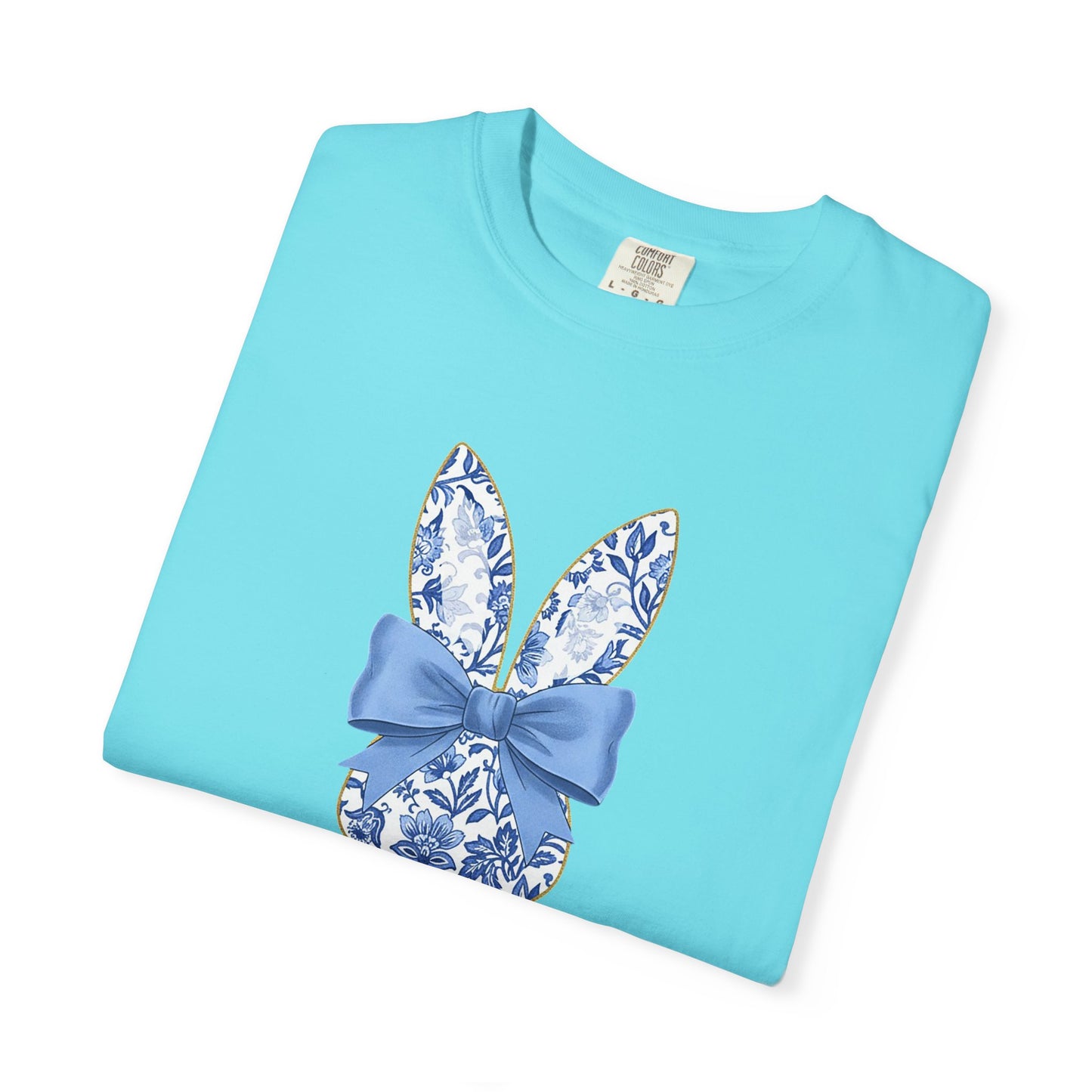 Blue Floral Bunny with Bow T-Shirt | Easter spring heart design