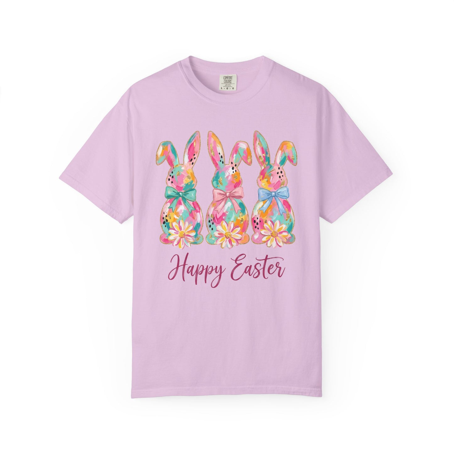 Colorful Watercolor Bunny Trio Happy Easter T-shirt | Easter Spring Tee