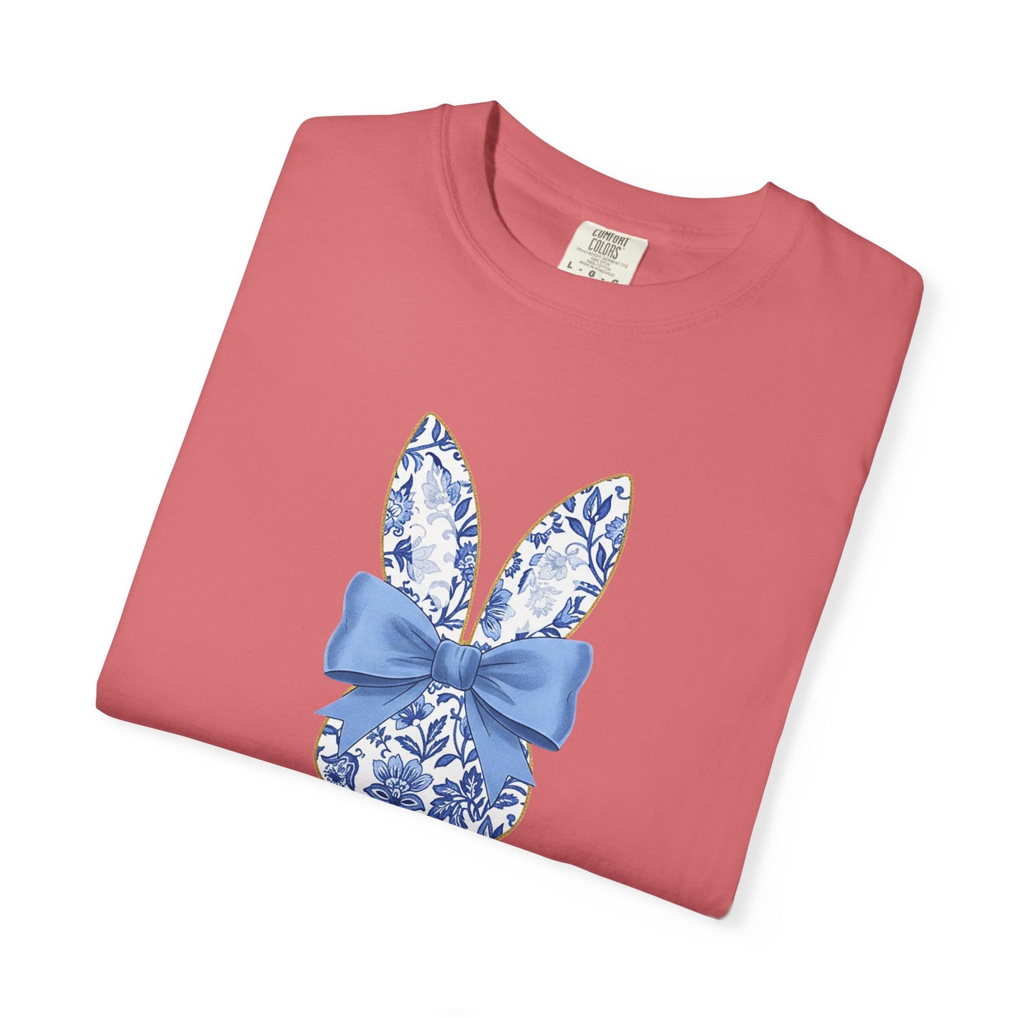 Blue Floral Bunny with Bow T-Shirt | Easter spring heart design
