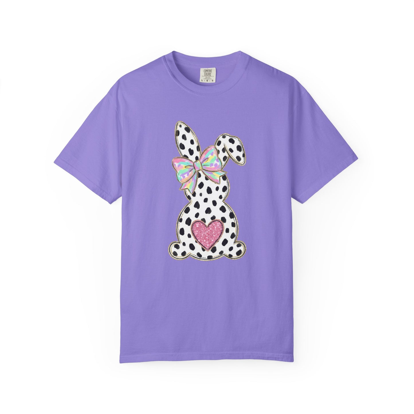 Polka Dot Bunny with Bow T-Shirt | Heart Patch Easter Tee