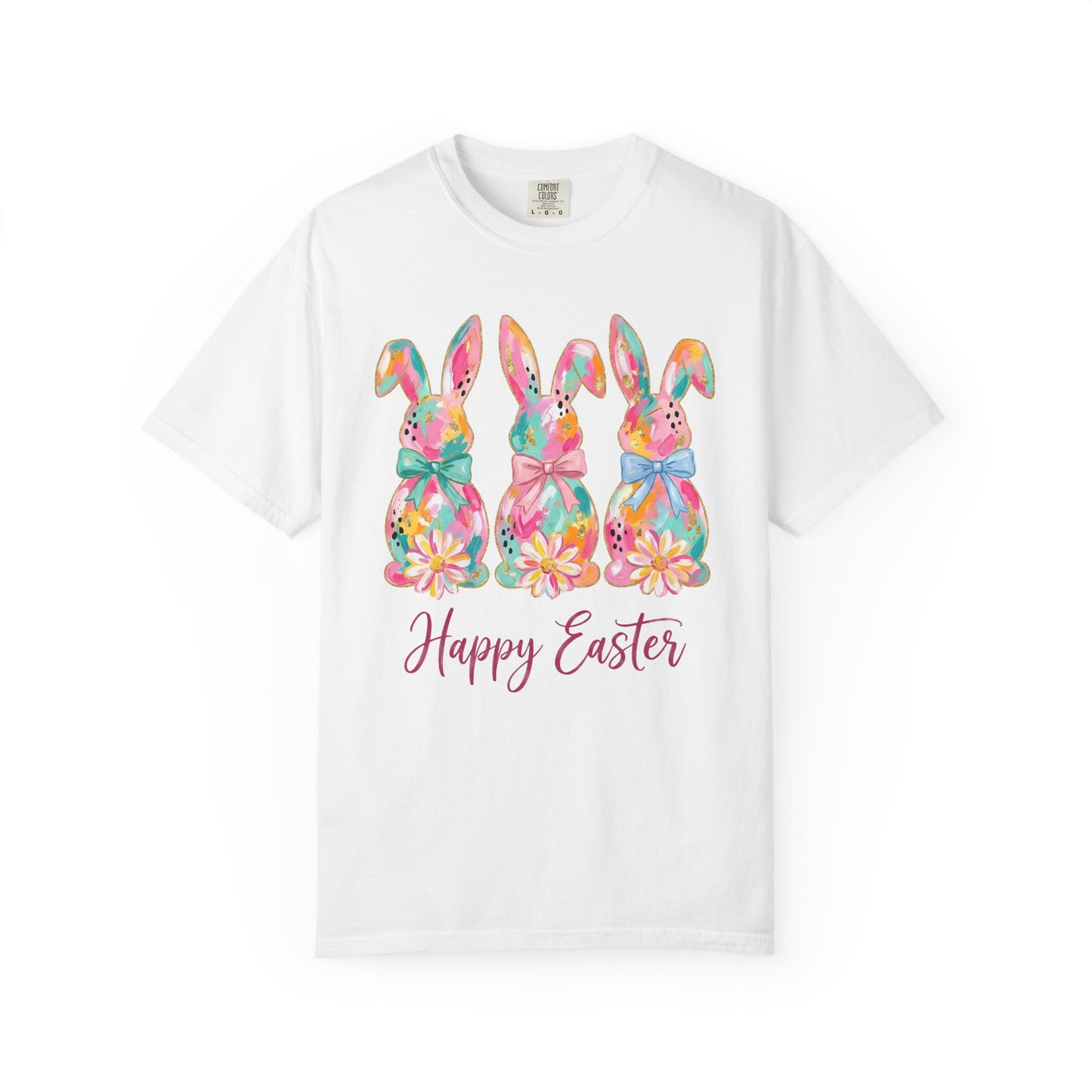 Colorful Watercolor Bunny Trio Happy Easter T-shirt | Easter Spring Tee