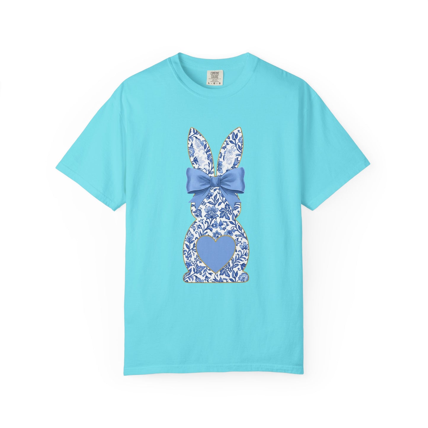 Blue Floral Bunny with Bow T-Shirt | Easter spring heart design