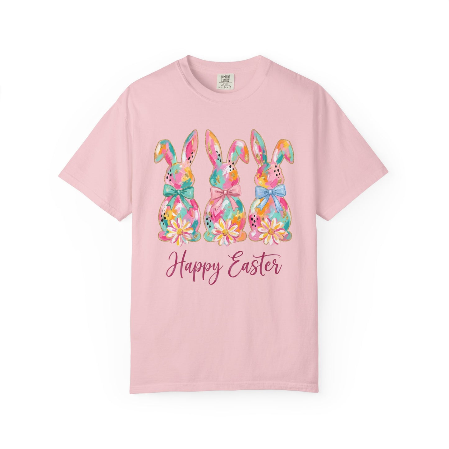 Colorful Watercolor Bunny Trio Happy Easter T-shirt | Easter Spring Tee