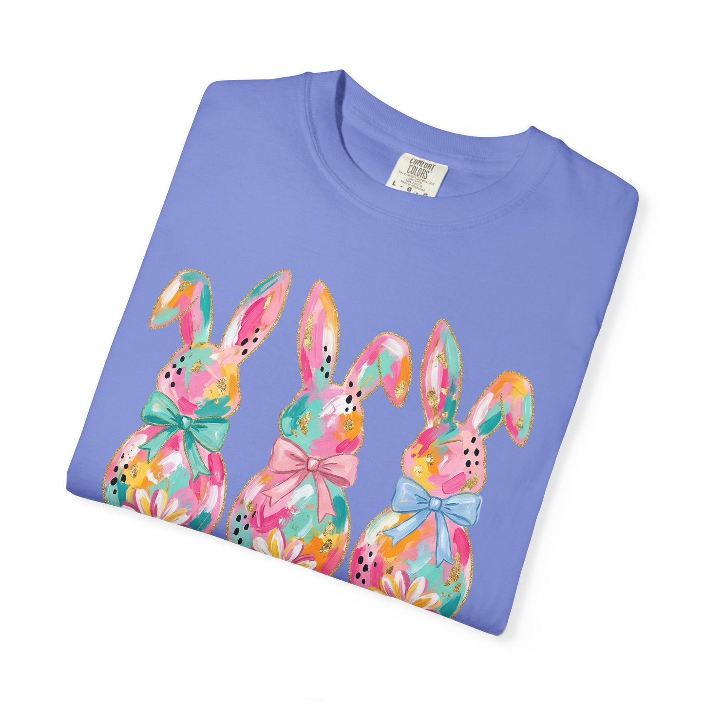 Colorful Watercolor Bunny Trio Happy Easter T-shirt | Easter Spring Tee